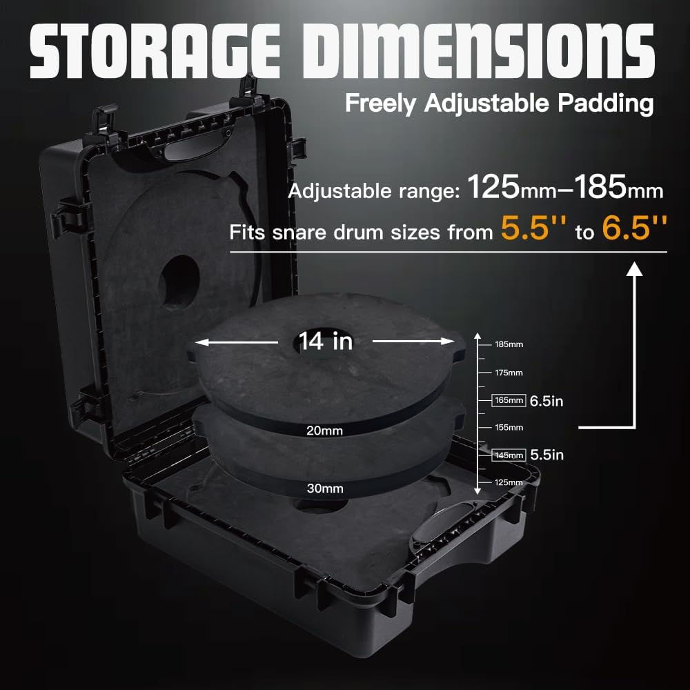 🌟Midnight Black-Drum Hardware Hard Shell Case, Snare Drum Case, Fits Up to 14"x5.5"/14"x6.5" Drum