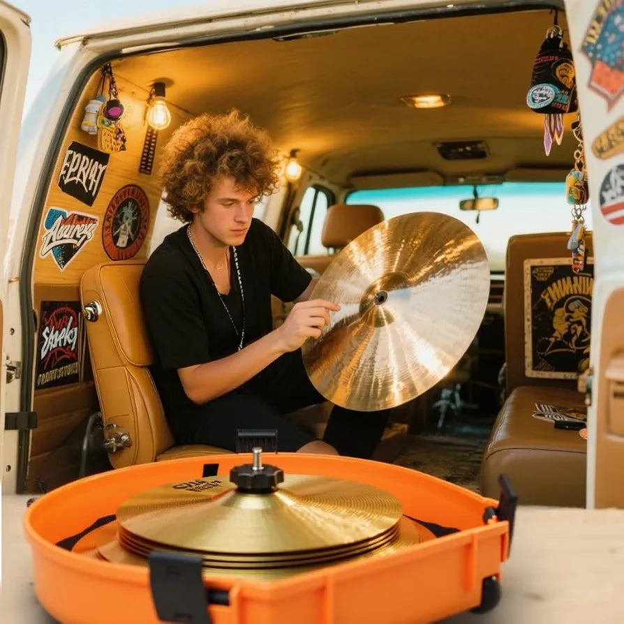 Cymbal Case With Foam-Durable Cymbal Hard Cases, Fits Up to 10 * 21" Cymbals, Design for Drums Cymbal Safety, 22" Rolling Cymbal Cases Upgrade from Cymbal Bag, Cymbal Bags With Wheels, Inferno Orange