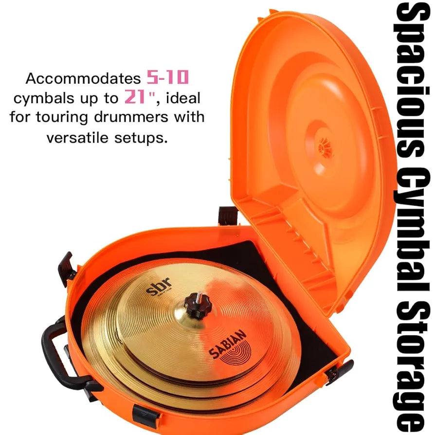Cymbal Case With Foam-Durable Cymbal Hard Cases, Fits Up to 10 * 21" Cymbals, Design for Drums Cymbal Safety, 22" Rolling Cymbal Cases Upgrade from Cymbal Bag, Cymbal Bags With Wheels, Inferno Orange