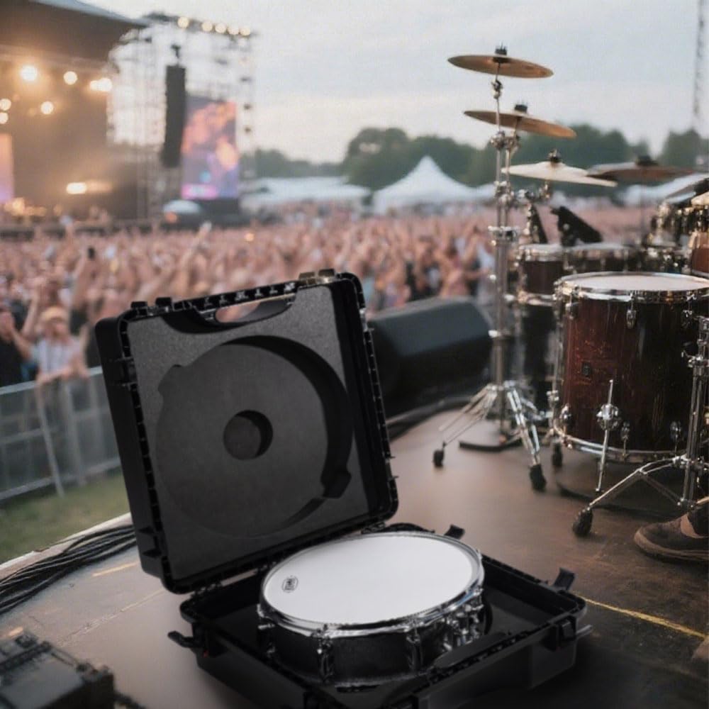 Drum Cases With Foam For Studio-Durable Snare Drum Case, Fits Up to 14"x5.5"/14"x6.5" Drum Hardware Case, Design for Drums Protection, Hard Shell Black drum bags and cases, Outside, Travel