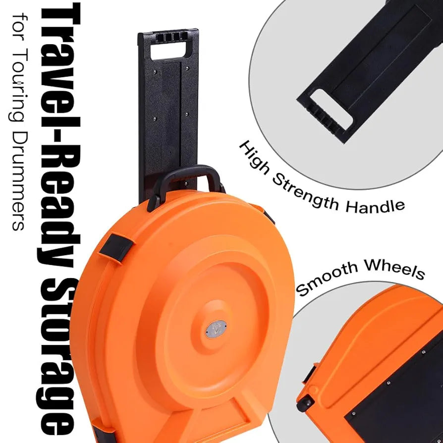 Cymbal Case With Foam-Durable Cymbal Hard Cases, Fits Up to 10 * 21" Cymbals, Design for Drums Cymbal Safety, 22" Rolling Cymbal Cases Upgrade from Cymbal Bag, Cymbal Bags With Wheels, Inferno Orange
