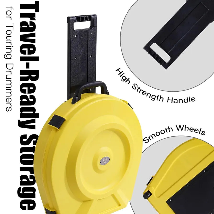 Cymbal Case With Foam-Durable Cymbal Hard Cases, Fits Up to 10 * 21" Cymbals, Design for Drums Cymbal Safety, 22" Rolling Cymbal Cases Upgrade from Cymbal Bag, Cymbal Bags With Wheels, Volt Yellow