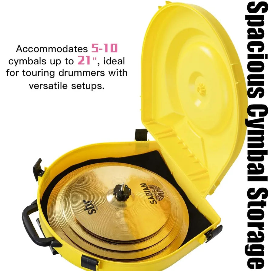 Cymbal Case With Foam-Durable Cymbal Hard Cases, Fits Up to 10 * 21" Cymbals, Design for Drums Cymbal Safety, 22" Rolling Cymbal Cases Upgrade from Cymbal Bag, Cymbal Bags With Wheels, Volt Yellow