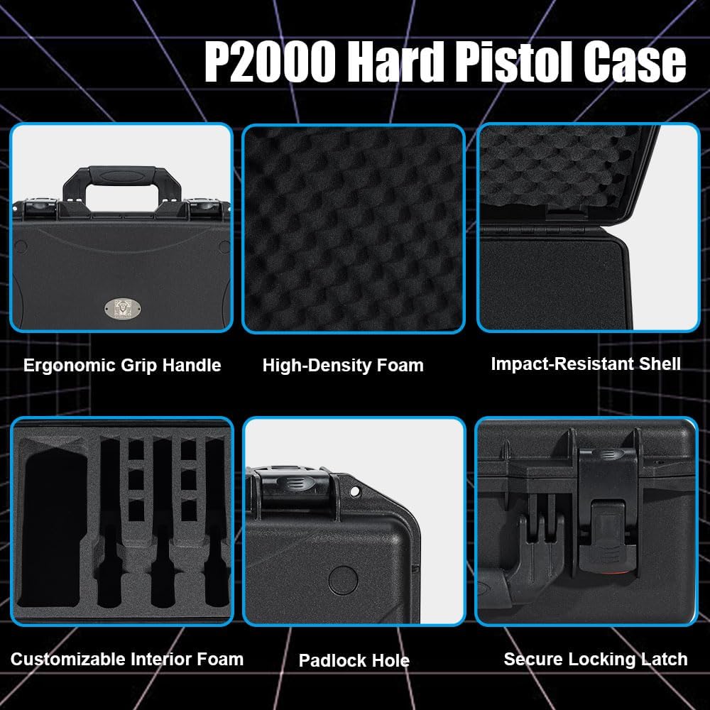 P2000 Hard Pistol Case – Fits 5 Pistols & 15 Mags | Waterproof, Crushproof, Lockable Gun Safe for Travel & Range | Adapts to TSA-Approved Locks