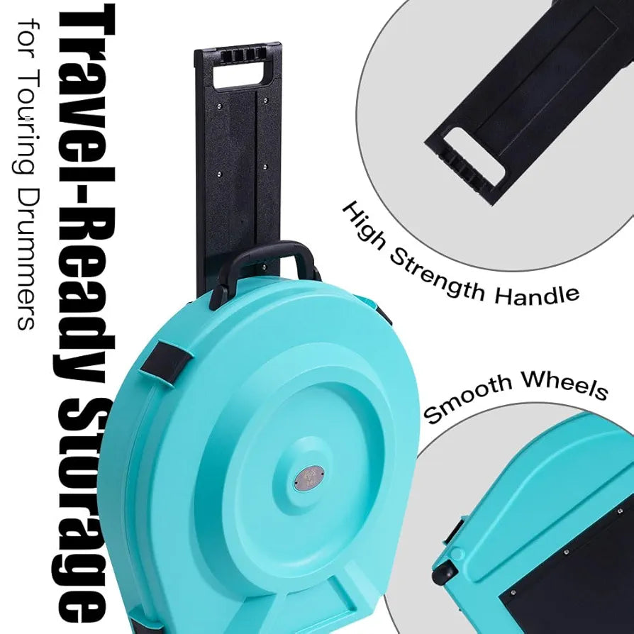 Cymbal Case With Foam-Durable Cymbal Hard Cases, Fits Up to 10 * 21" Cymbals, Design for Drums Cymbal Safety, 22" Rolling Cymbal Cases Upgrade from Cymbal Bag, Cymbal Bags With Wheels, Arctic Mint