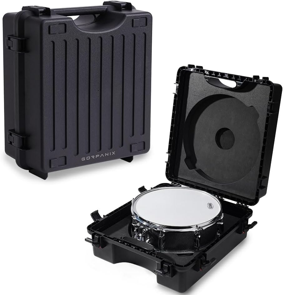 Drum Cases With Foam For Studio-Durable Snare Drum Case, Fits Up to 14"x5.5"/14"x6.5" Drum Hardware Case, Design for Drums Protection, Hard Shell Black drum bags and cases, Outside, Travel