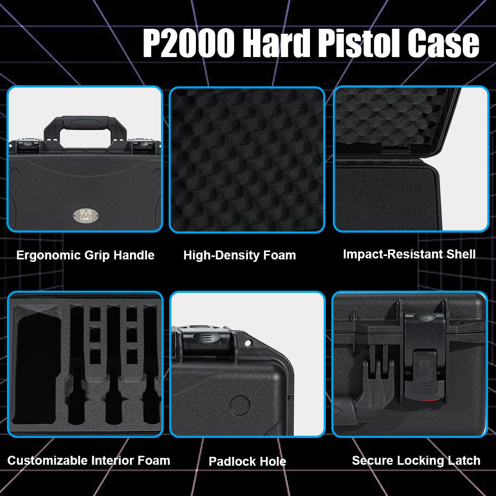 🌟Midnight Black-Pistol Hard Shell Case With Locks Fits 5 Pistol 15 Mags for Handgun Safe