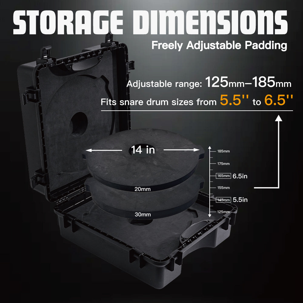 🌟Midnight Black-Drum Hardware Hard Shell Case, Snare Drum Case, Fits Up to 14"x5.5"/14"x6.5" Drum