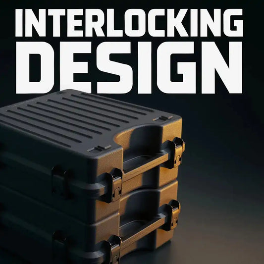 Stacked GORPANIX Snare Drum Hard Cases-Midnight Black highlighting interlocking design for efficient storage and transport.