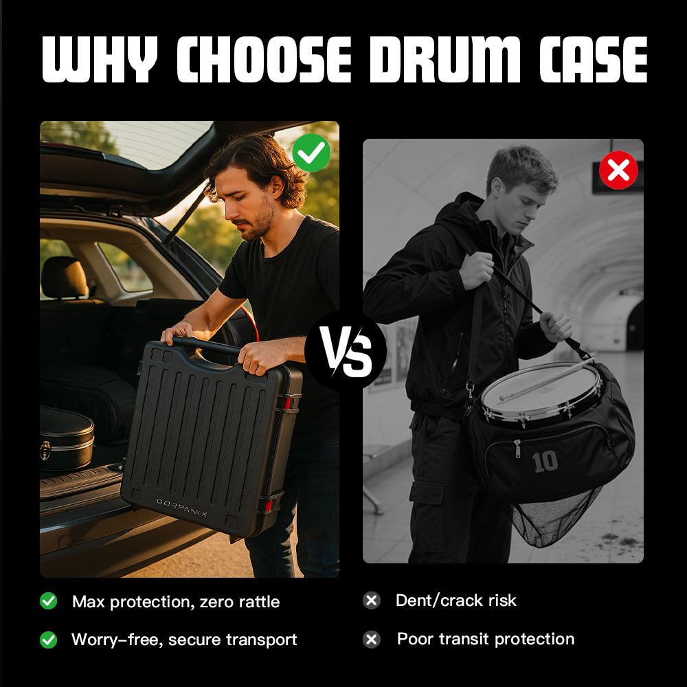 🌟Midnight Black-Drum Hardware Hard Shell Case, Snare Drum Case, Fits Up to 14"x5.5"/14"x6.5" Drum