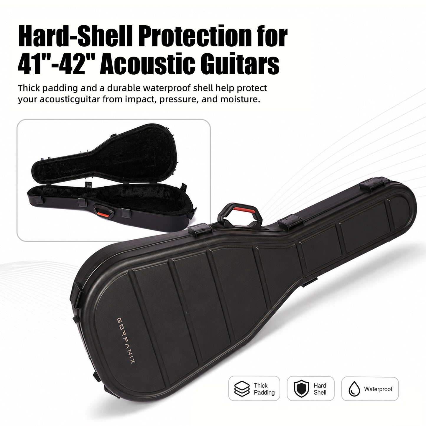 GORPANIX Hard Shell Ultra-Safe 41"42" Acoustic Guitar Case