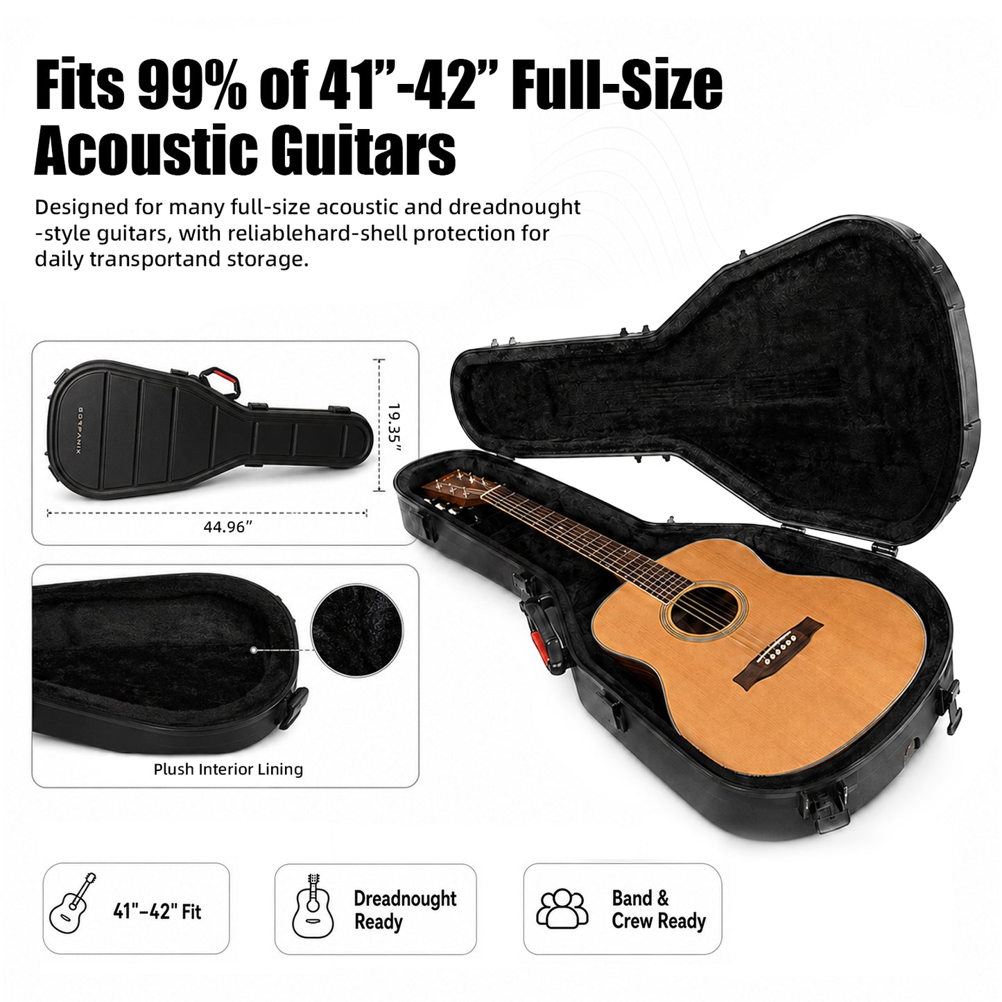 GORPANIX Hard Shell Ultra-Safe 41"42" Acoustic Guitar Case