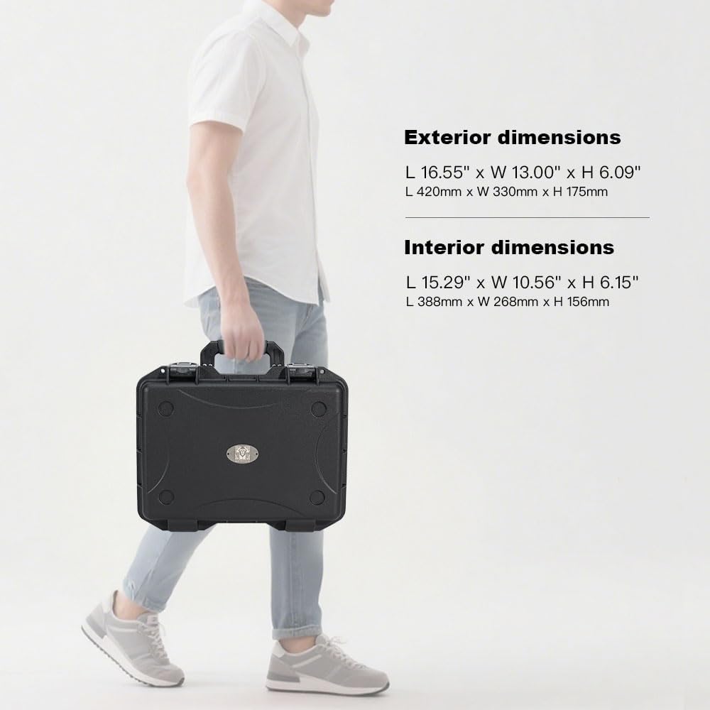 GORPANIX P1500 Polypropylene Hard Shell Ultra-Safe 16" Equipment Box with Customizable Cubed Foam For Road & Flight, Stackable, Crushproot, Waterproof Hard Case for Camera, Drone, Tools, Electronics