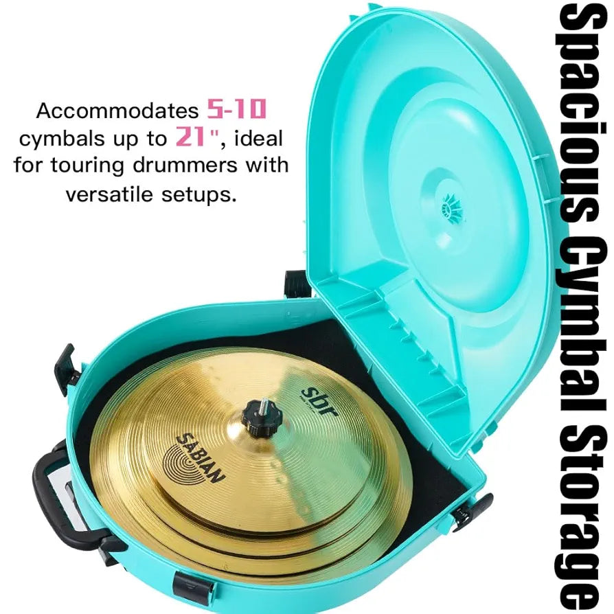 Cymbal Case With Foam-Durable Cymbal Hard Cases, Fits Up to 10 * 21" Cymbals, Design for Drums Cymbal Safety, 22" Rolling Cymbal Cases Upgrade from Cymbal Bag, Cymbal Bags With Wheels, Arctic Mint