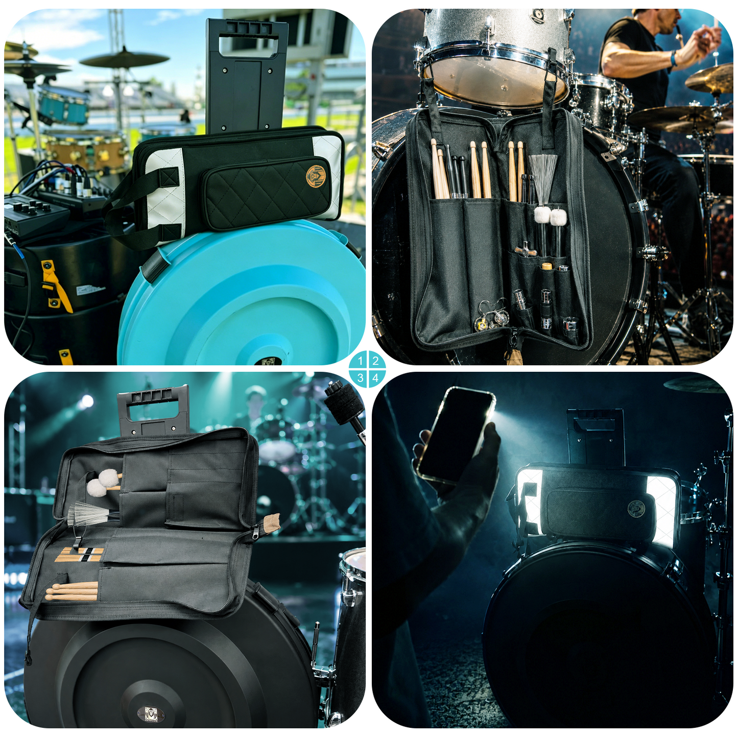 GORPANIX Reflective Drum Stick Bag Built for Gigs & Touring - Large Capacity