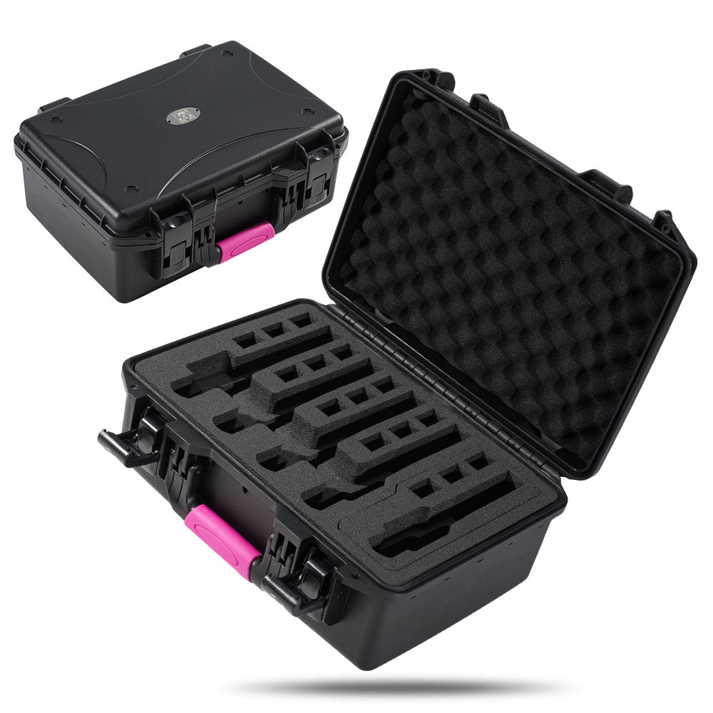 GORPANIX P2000 Hard Shell Ultra-Safe Protective Case with foam inserts for 5 pistols, weather-resistant and impact-proof for secure firearm transport.