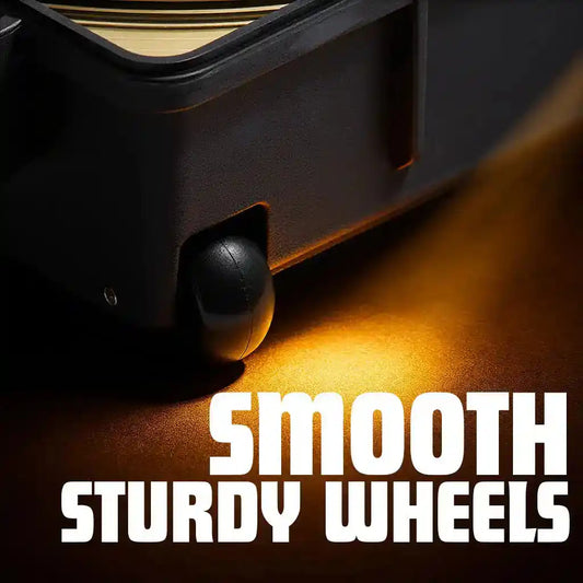 Detail of GORPANIX 22" Rolling Cymbal Hard Case's smooth, sturdy wheels for effortless rolling and mobility on tour.