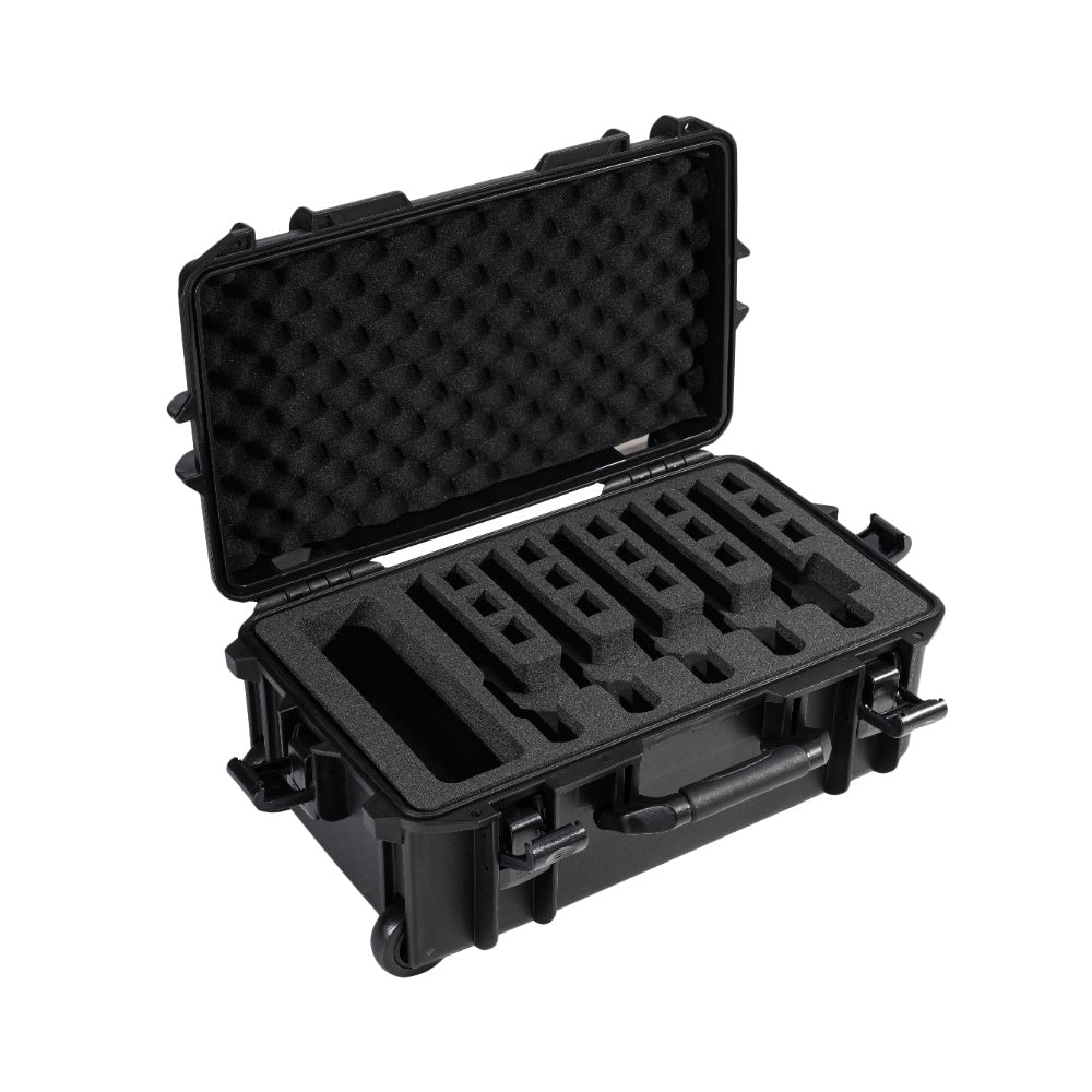 GORPANIX P3000 Hard Shell Ultra-Safe Protective Case with foam inserts for 6 pistols and 15 magazines, ideal for secure firearm transport.