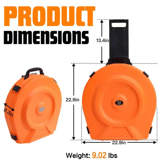 GORPANIX 22" Rolling Cymbal Hard Case-Inferno Orange dimensions shown: 22.9x22.9x6.3 inches, lightweight at 9.02 lbs with telescoping handle.
