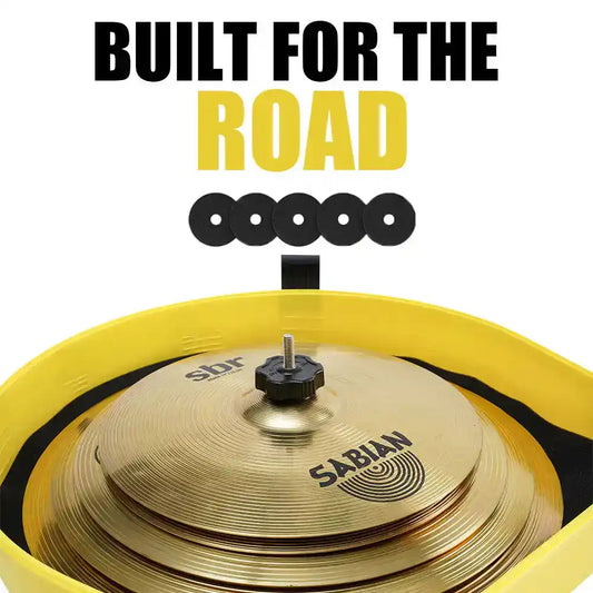 Interior of GORPANIX 22" Rolling Cymbal Hard Case-Volt Yellow with cymbals secured inside, built for road durability and protection.