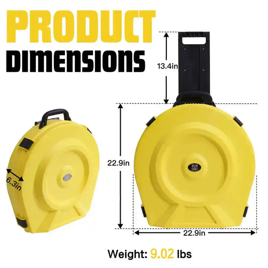 Product dimensions of GORPANIX 22" Rolling Cymbal Hard Case-Volt Yellow with 22.9" width and 13.4" handle height, weighing 9.02 lbs.